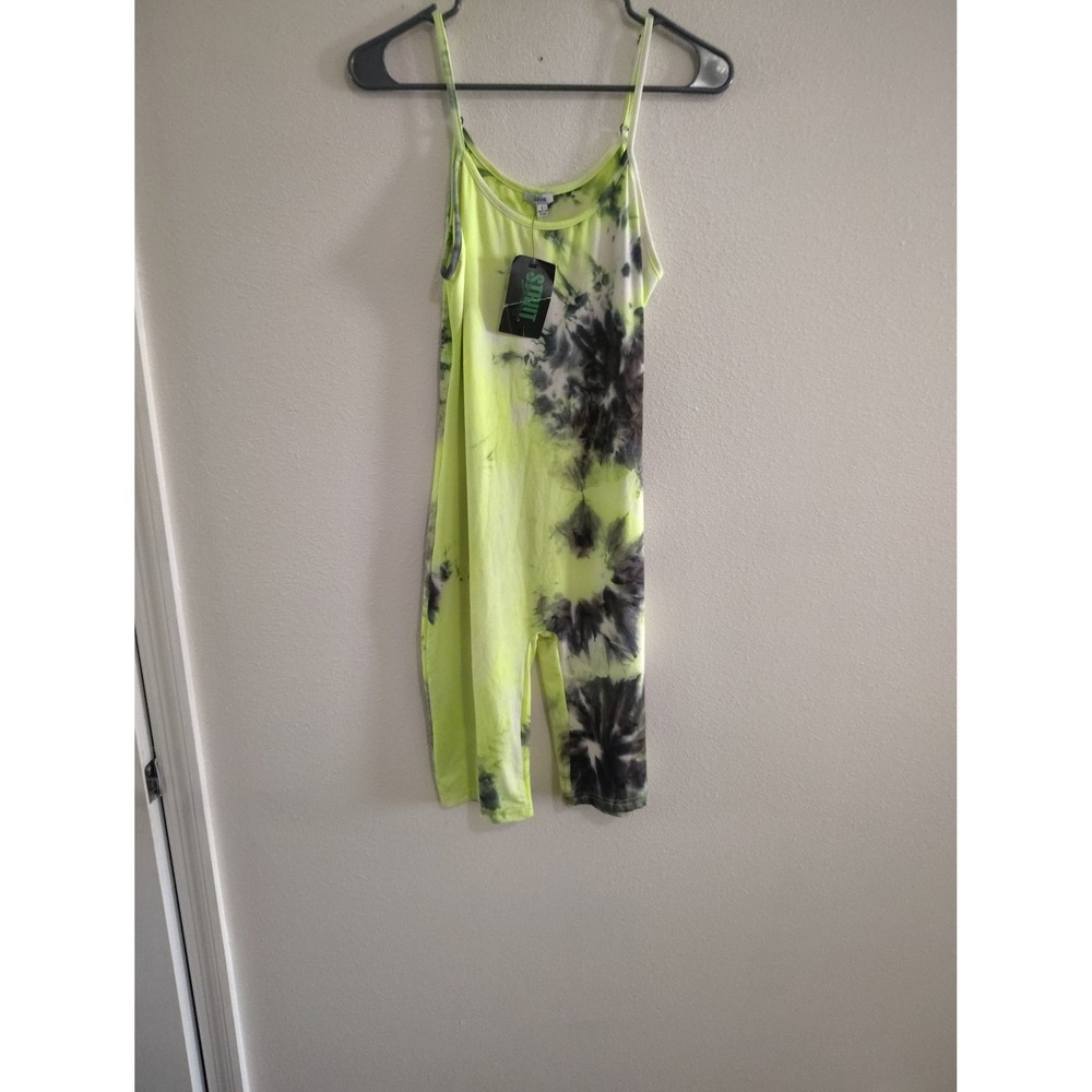 Fitin Neon Yellow Black Tie Dye Romper Adjustable Straps Womens Large NWT